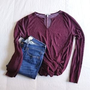 Soft Longsleeve Maroon Vneck Tee
